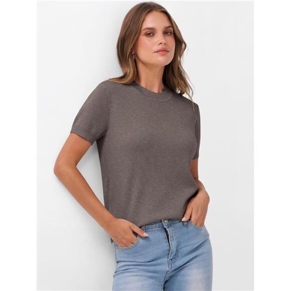 Womens Wool Blend Crew Neck Sweater Shirts - Picture 4 of 7